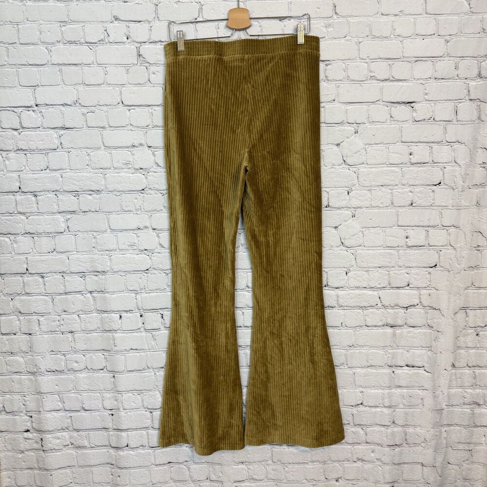 Aerie Corduroy Flare Pants Womens Large L Mustard Pull On Stretch High Rise Boho - Picture 6 of 9